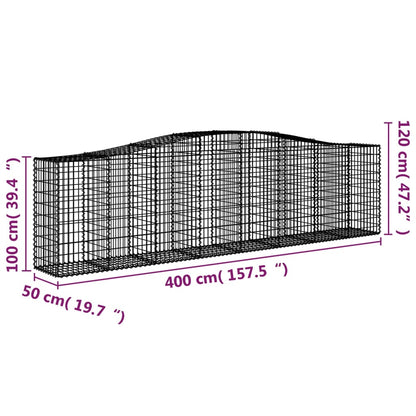 Cestos gabião arqueados 3pcs 400x50x100/120cm ferro galvanizado