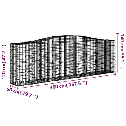 Cestos gabião arqueados 3pcs 400x50x120/140cm ferro galvanizado