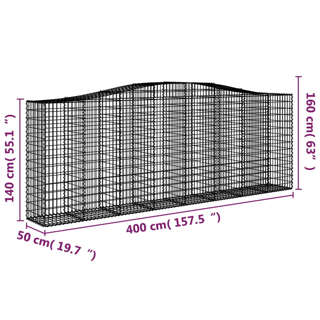 Cestos gabião arqueados 2pcs 400x50x140/160cm ferro galvanizado