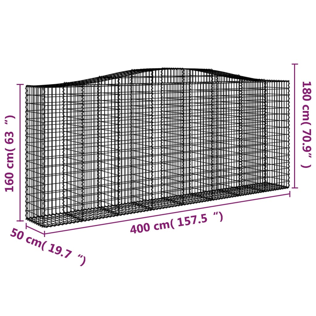 Cestos gabião arqueados 2pcs 400x50x160/180cm ferro galvanizado