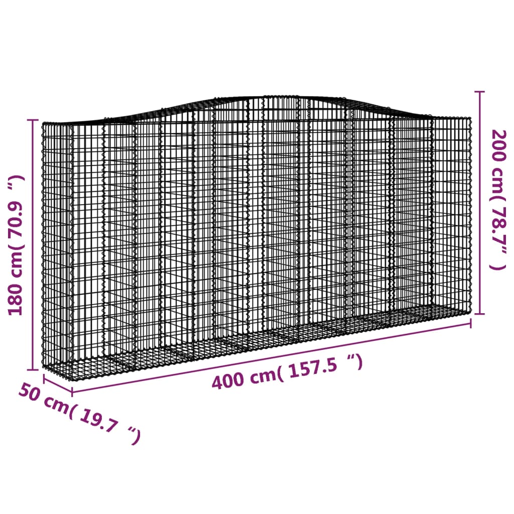 Cestos gabião arqueados 2pcs 400x50x180/200cm ferro galvanizado