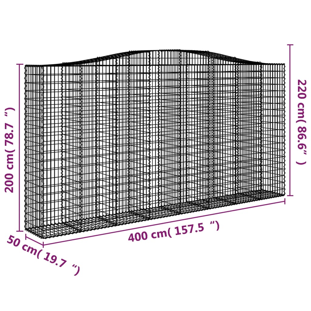 Cestos gabião arqueados 2pcs 400x50x200/220cm ferro galvanizado