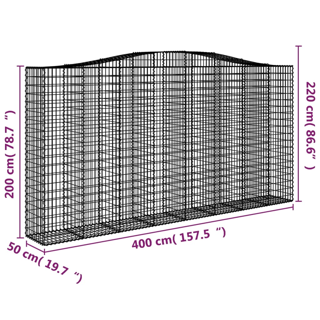 Cestos gabião arqueados 20 pcs 400x50x200/220 ferro galvanizado