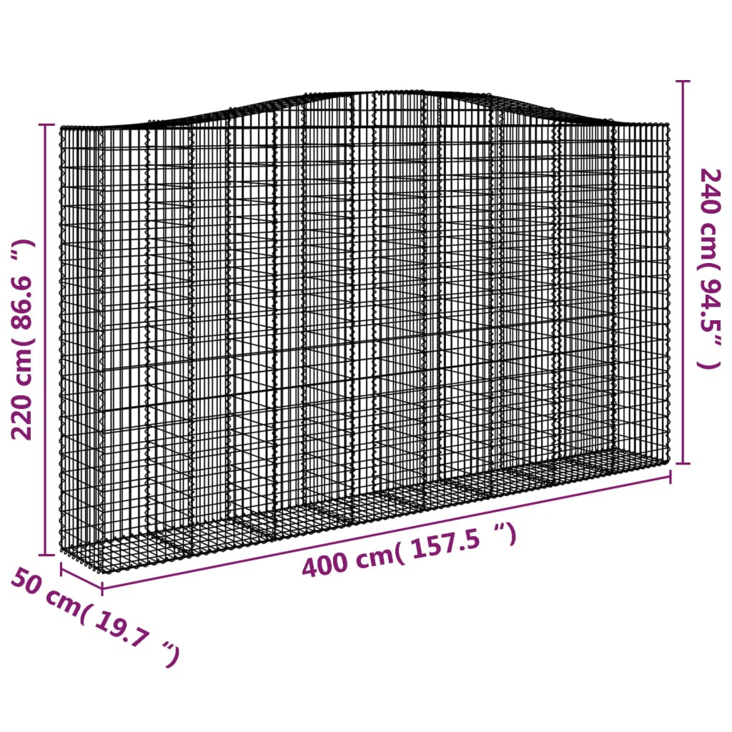 Cestos gabião arqueados 3pcs 400x50x220/240cm ferro galvanizado