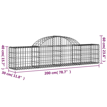 Cestos gabião arqueados 3 pcs 200x30x40/60 cm ferro galvanizado