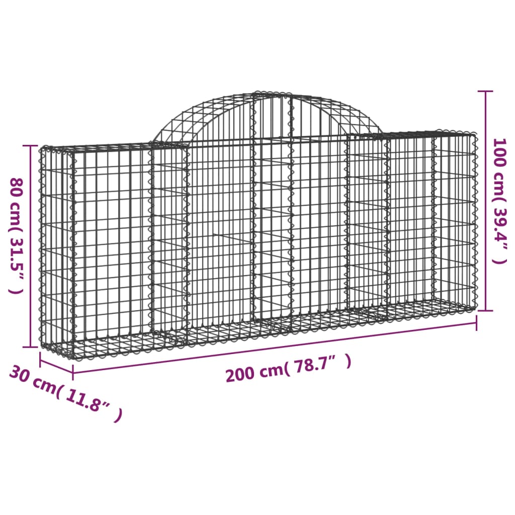 Cestos gabião arqueados 2 pcs 200x30x80/100cm ferro galvanizado