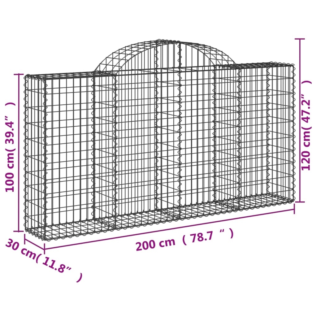 Cestos gabião arqueados 3pcs 200x30x100/120cm ferro galvanizado