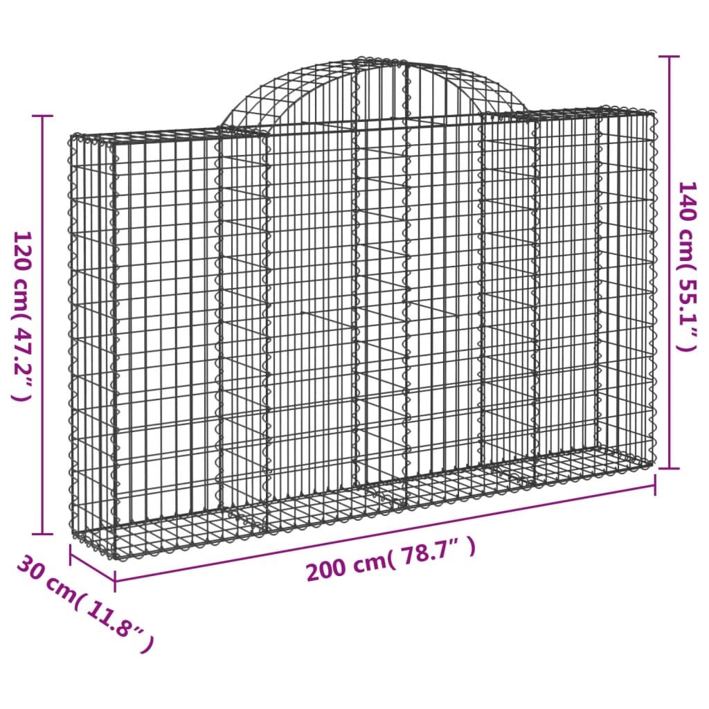 Cestos gabião arqueados 2pcs 200x30x120/140cm ferro galvanizado