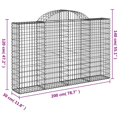 Cestos gabião arqueados 2pcs 200x30x120/140cm ferro galvanizado