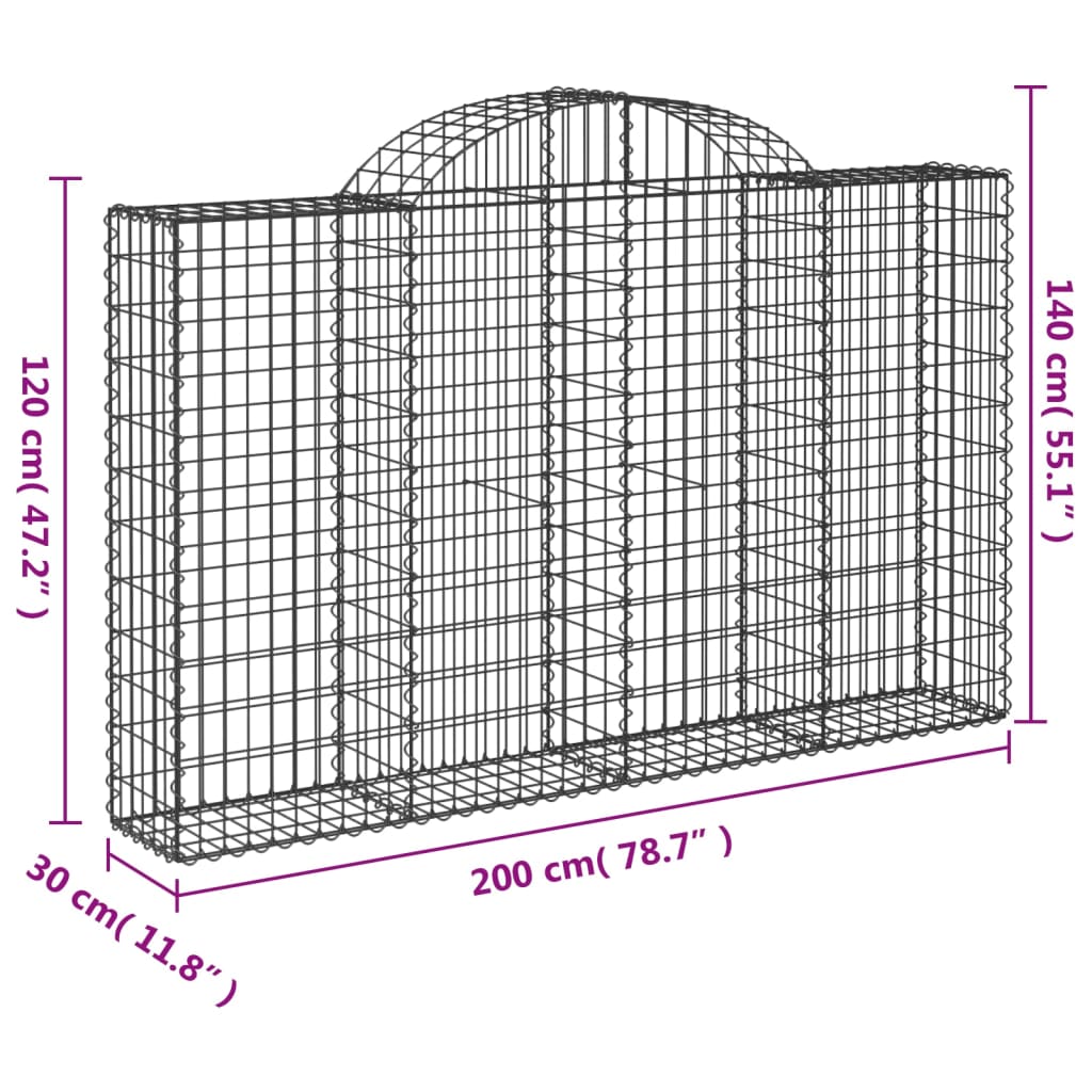 Cestos gabião arqueados 3pcs 200x30x120/140cm ferro galvanizado