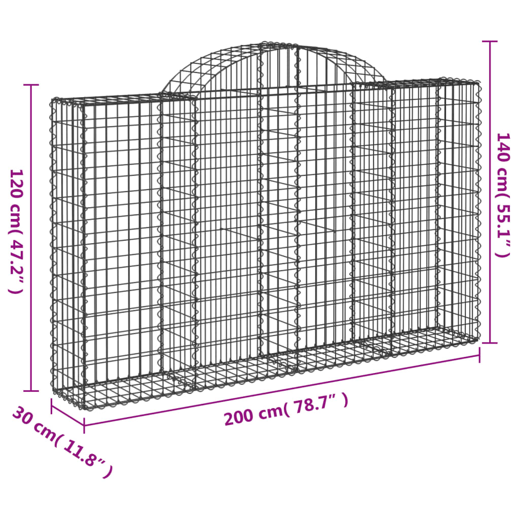 Cestos gabião arqueados 4pcs 200x30x120/140cm ferro galvanizado