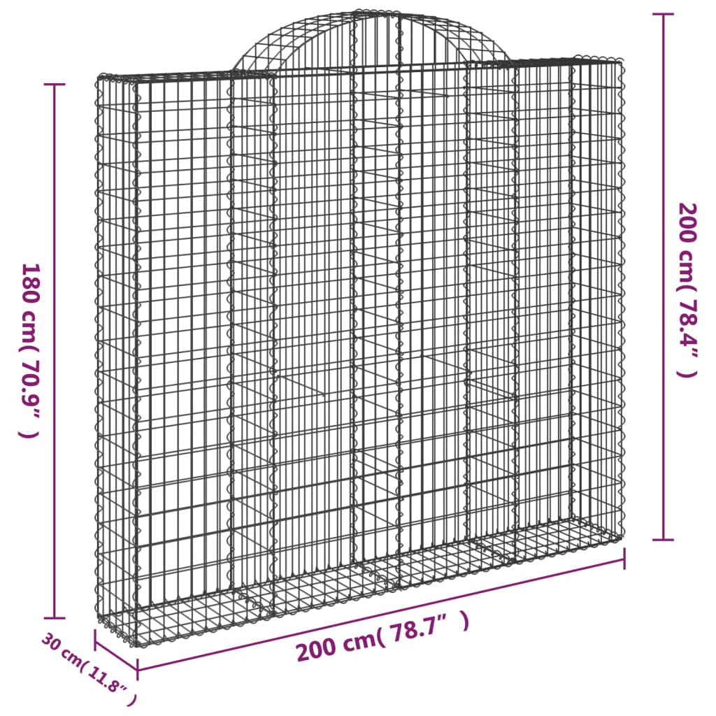 Cestos gabião arqueados 4pcs 200x30x180/200cm ferro galvanizado