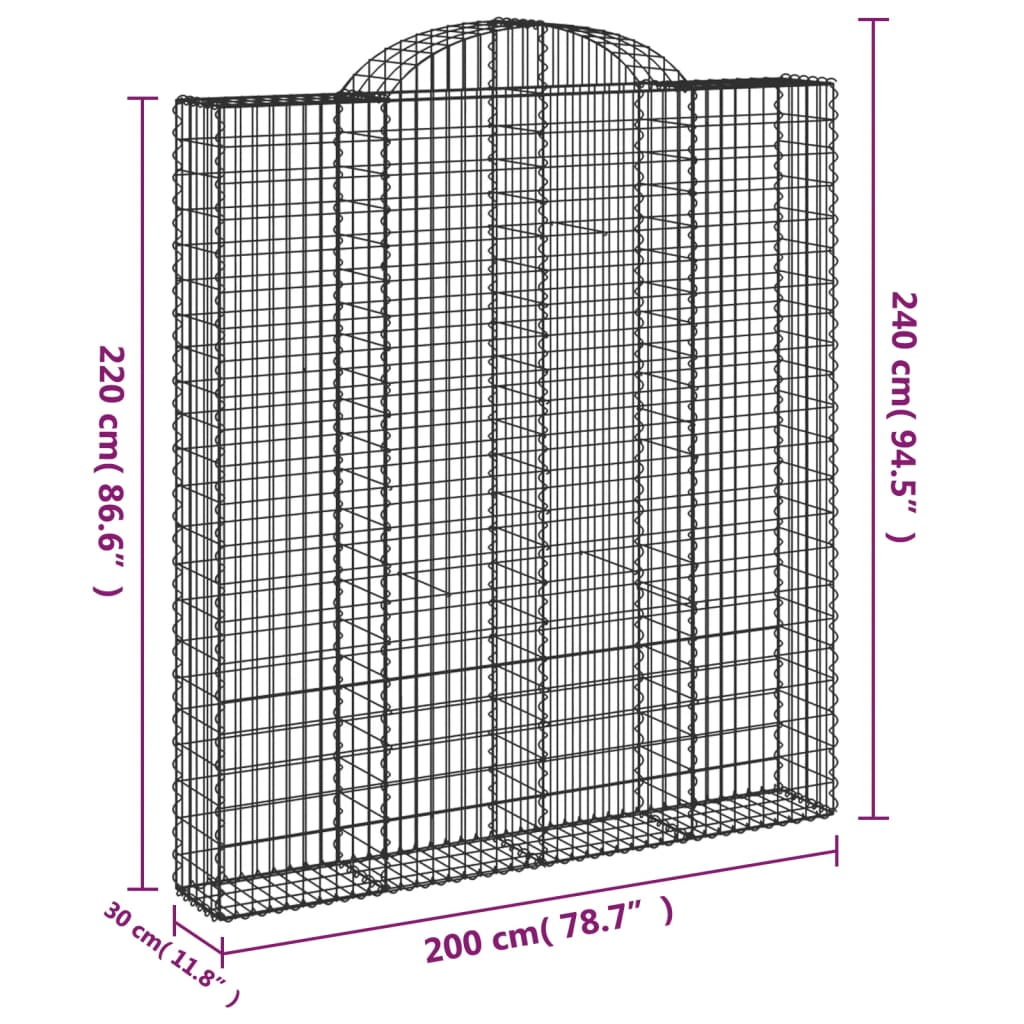 Cestos gabião arqueados 4pcs 200x30x220/240cm ferro galvanizado