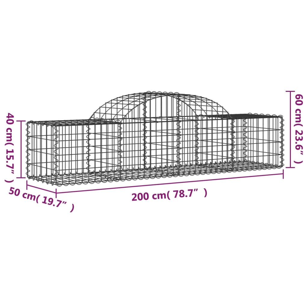 Cestos gabião arqueados 2 pcs 200x50x40/60 cm ferro galvanizado