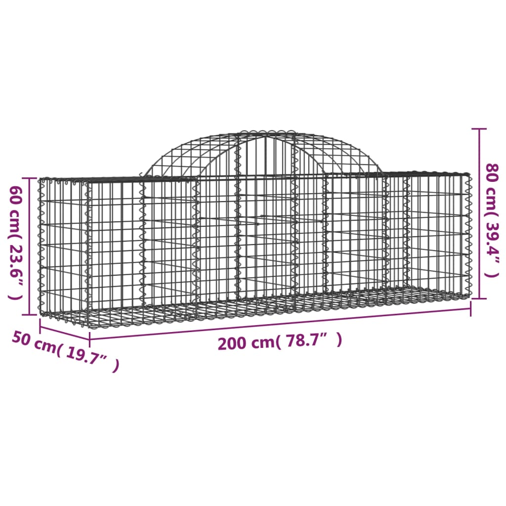 Cestos gabião arqueados 2 pcs 200x50x60/80 cm ferro galvanizado