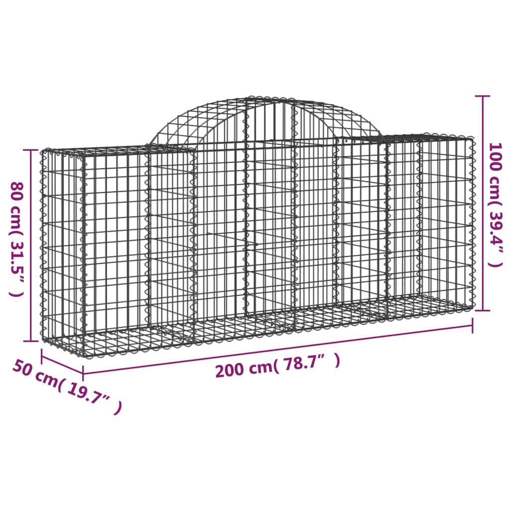 Cestos gabião arqueados 2 pcs 200x50x80/100cm ferro galvanizado