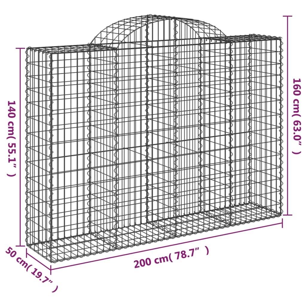 Cestos gabião arqueados 6pcs 200x50x140/160cm ferro galvanizado