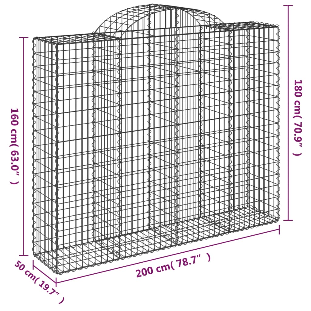 Cestos gabião arqueados 5pcs 200x50x160/180cm ferro galvanizado