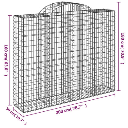 Cestos gabião arqueados 13 pcs 200x50x160/180 ferro galvanizado