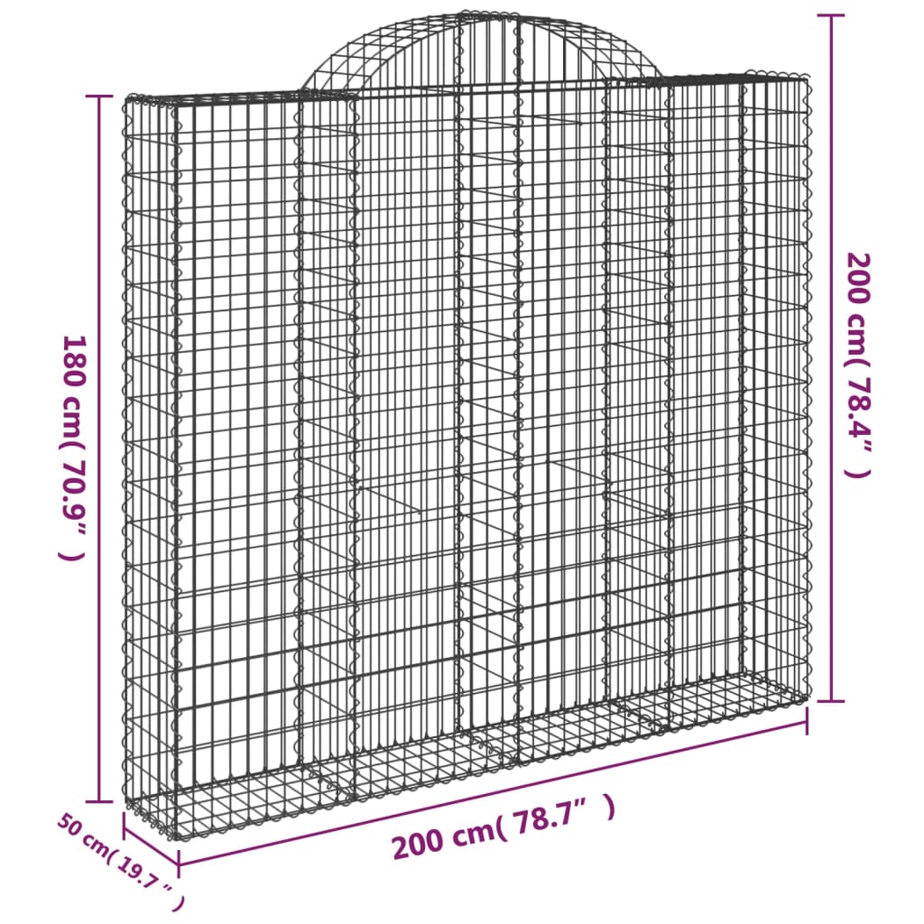 Cestos gabião arqueados 4pcs 200x50x180/200cm ferro galvanizado