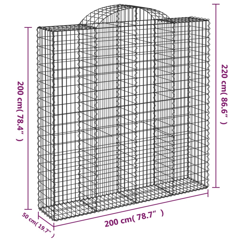 Cestos gabião arqueados 2pcs 200x50x200/220cm ferro galvanizado