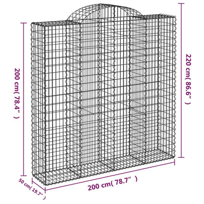 Cestos gabião arqueados 2pcs 200x50x200/220cm ferro galvanizado