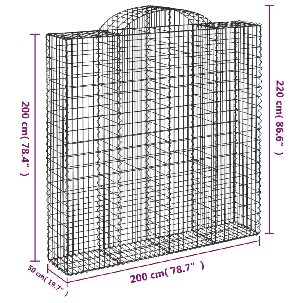 Cestos gabião arqueados 10 pcs 200x50x200/220 ferro galvanizado