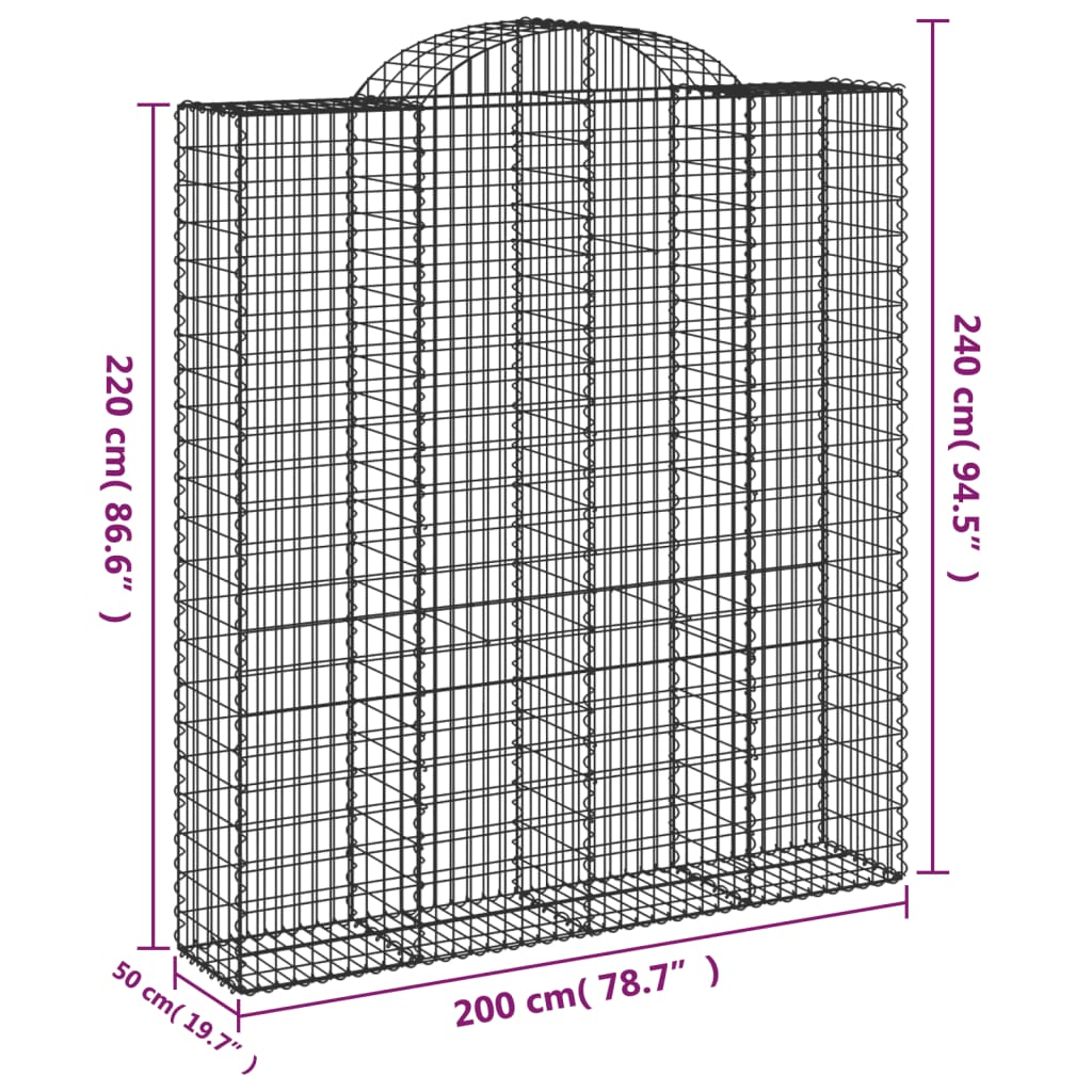 Cestos gabião arqueados 3pcs 200x50x220/240cm ferro galvanizado