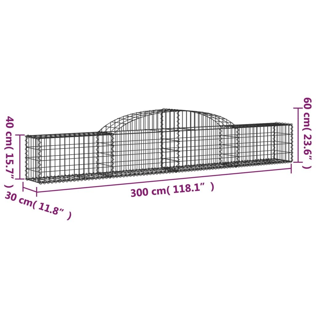 Cestos gabião arqueados 6 pcs 300x30x40/60 cm ferro galvanizado