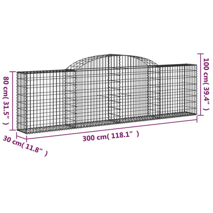 Cestos gabião arqueados 3 pcs 300x30x80/100cm ferro galvanizado