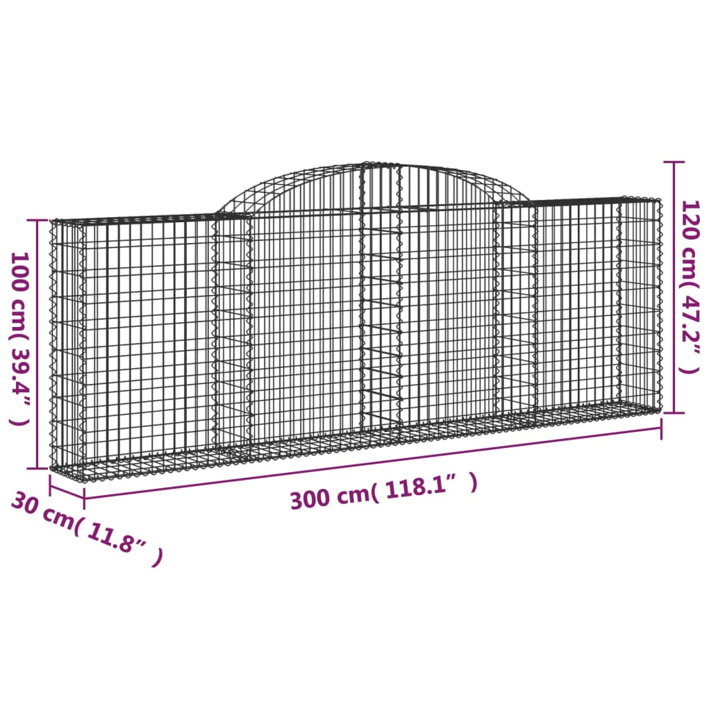 Cestos gabião arqueados 2pcs 300x30x100/120cm ferro galvanizado