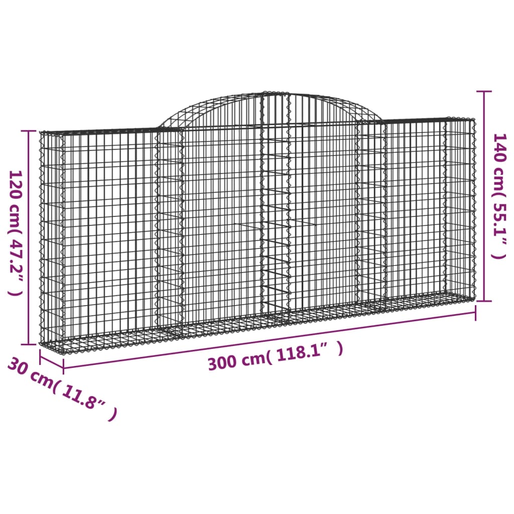 Cestos gabião arqueados 2pcs 300x30x120/140cm ferro galvanizado