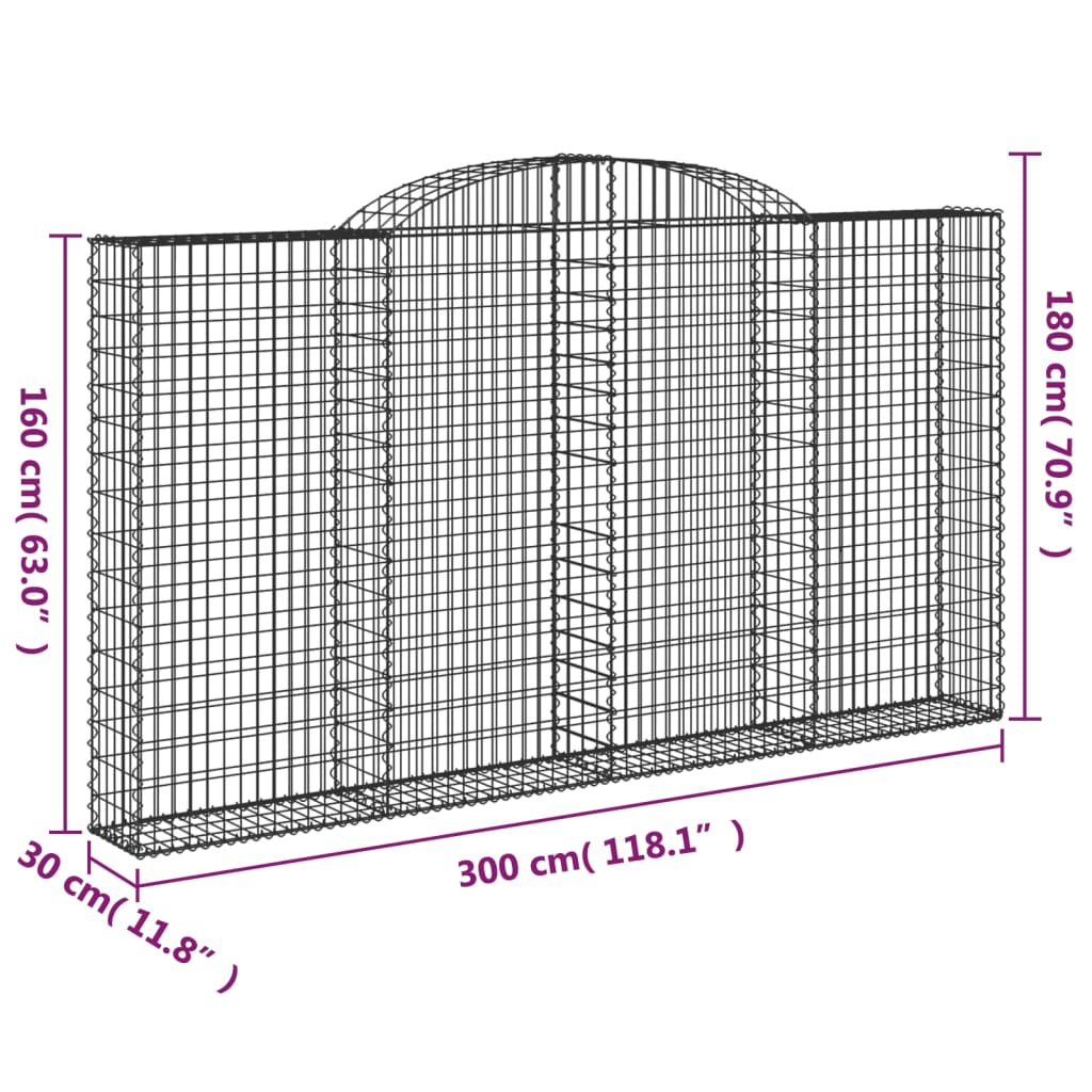 Cestos gabião arqueados 2pcs 300x30x160/180cm ferro galvanizado