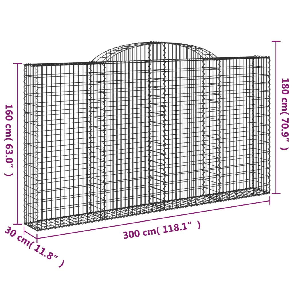 Cestos gabião arqueados 7pcs 300x30x160/180cm ferro galvanizado