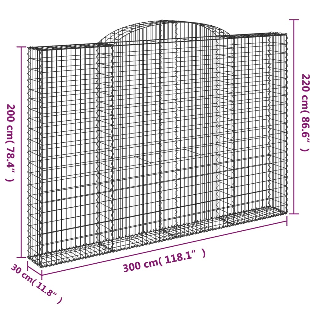 Cestos gabião arqueados 2pcs 300x30x200/220cm ferro galvanizado