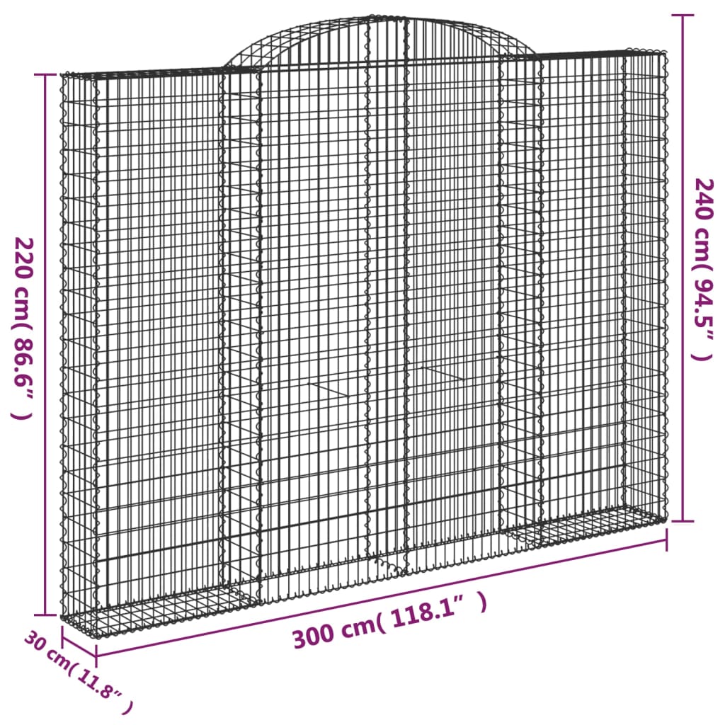 Cestos gabião arqueados 3pcs 300x30x220/240cm ferro galvanizado