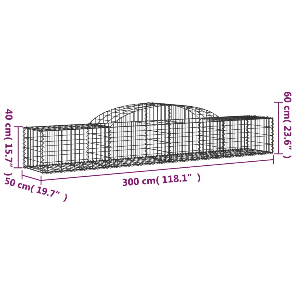 Cestos gabião arqueados 2 pcs 300x50x40/60 cm ferro galvanizado