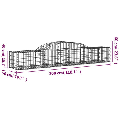 Cestos gabião arqueados 2 pcs 300x50x40/60 cm ferro galvanizado