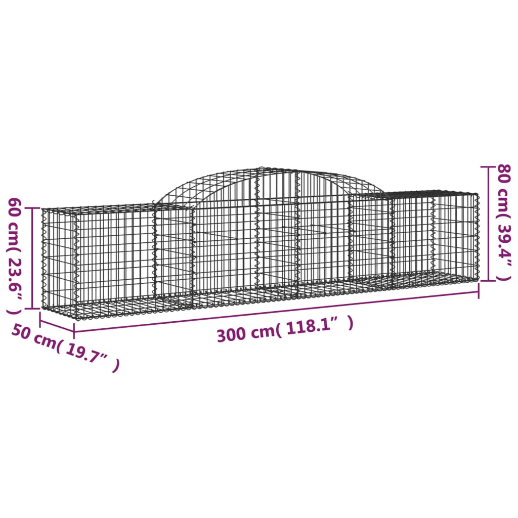 Cestos gabião arqueados 3 pcs 300x50x60/80 cm ferro galvanizado