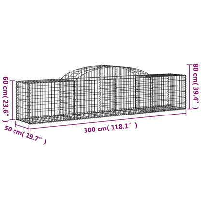 Cestos gabião arqueados 3 pcs 300x50x60/80 cm ferro galvanizado