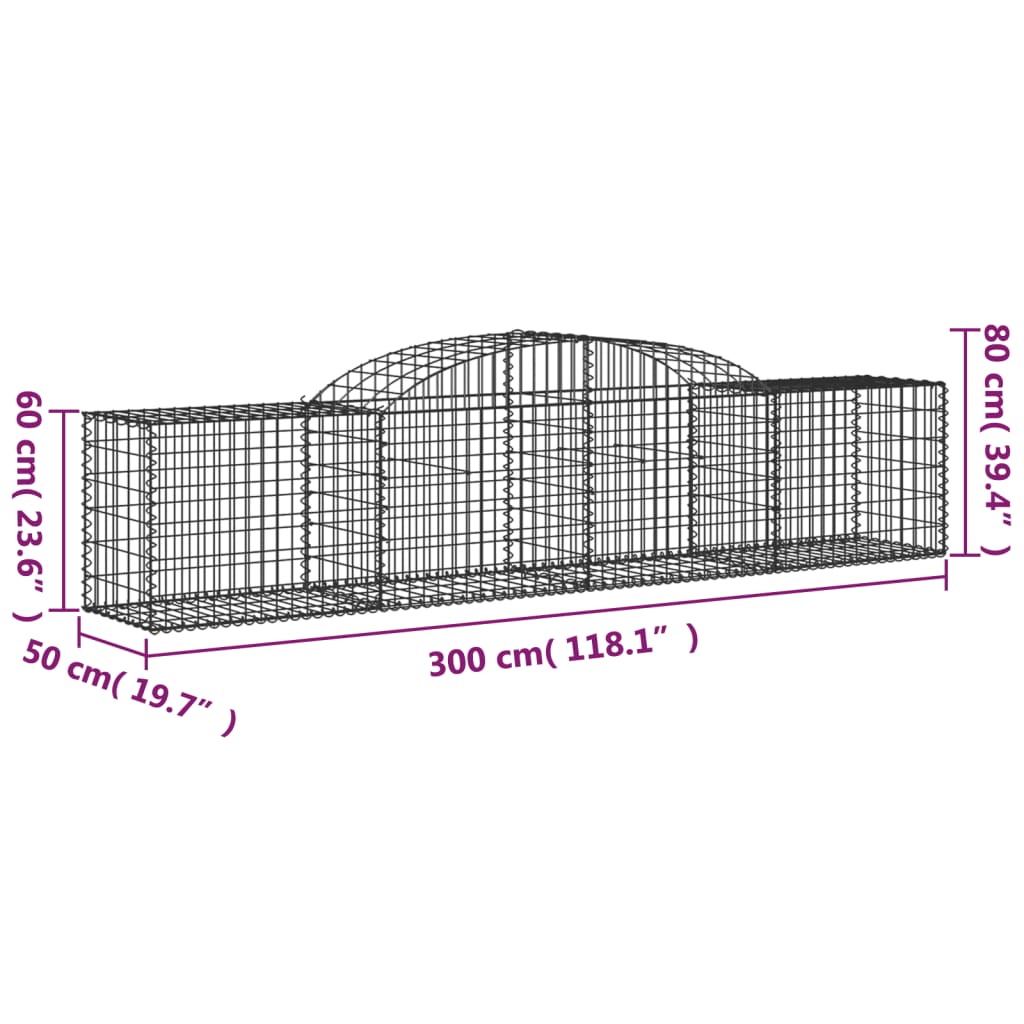 Cestos gabião arqueados 17pcs 300x50x60/80 cm ferro galvanizado