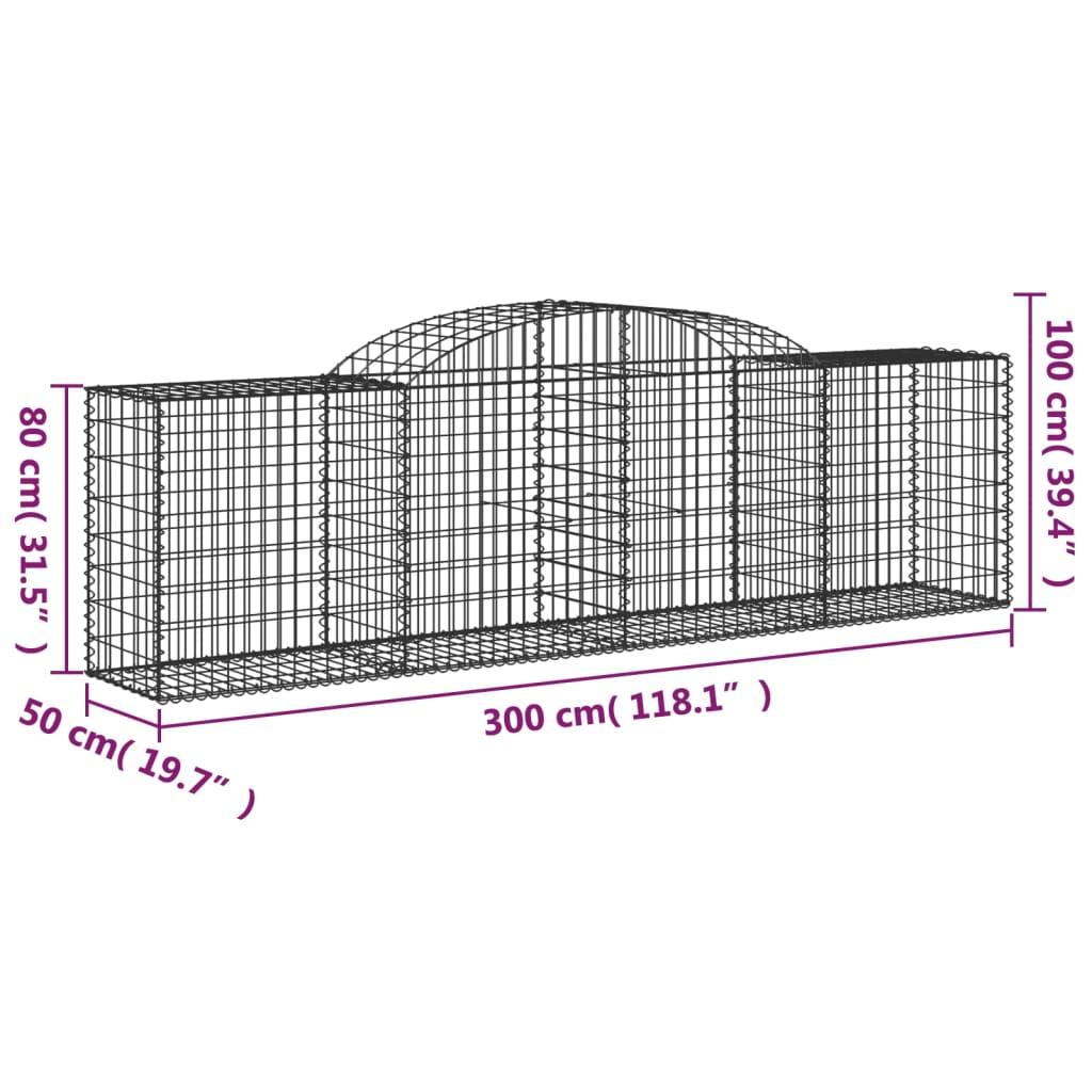 Cestos gabião arqueados 3 pcs 300x50x80/100cm ferro galvanizado