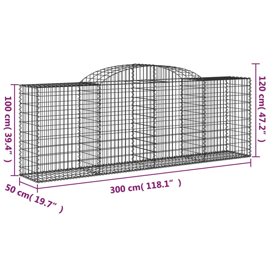 Cestos gabião arqueados 2pcs 300x50x100/120cm ferro galvanizado