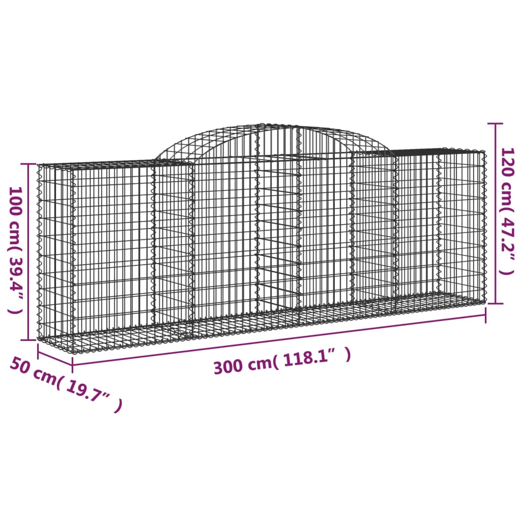 Cestos gabião arqueados 4pcs 300x50x100/120cm ferro galvanizado