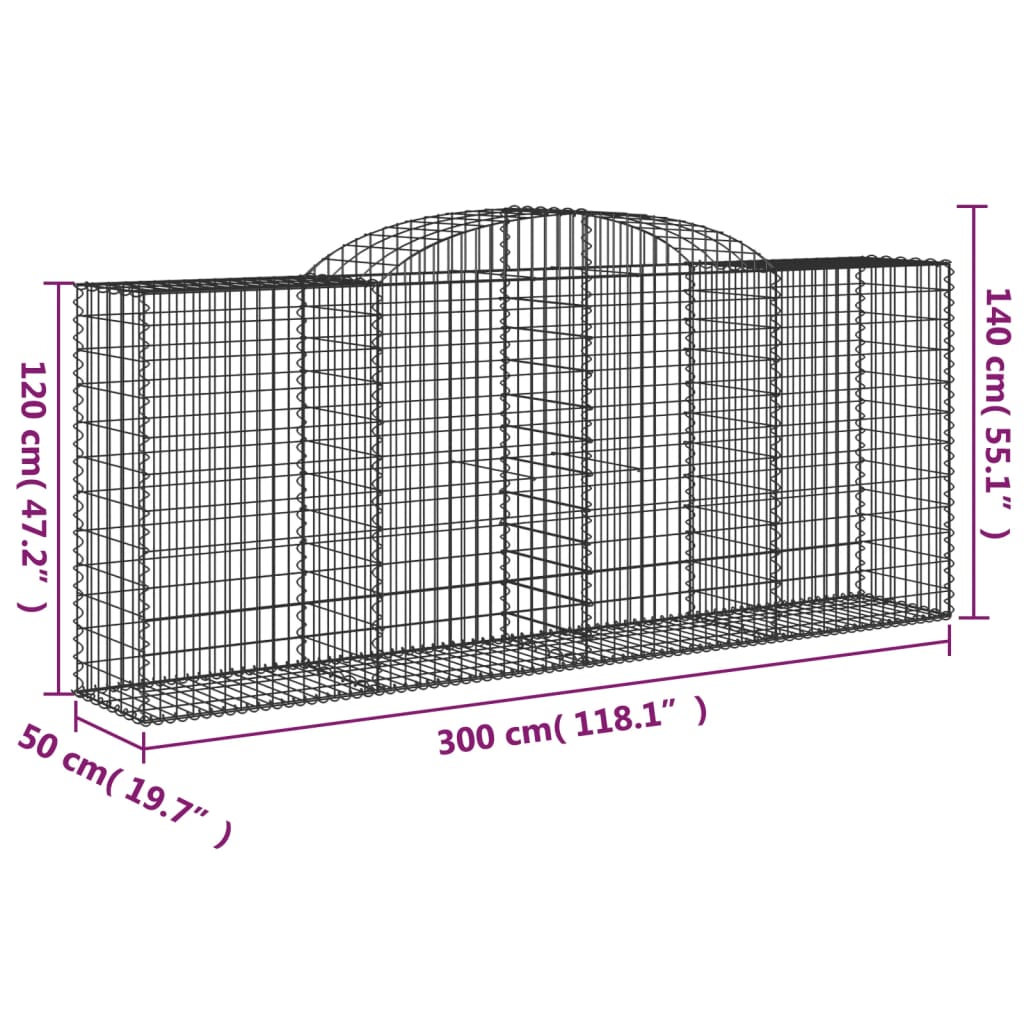 Cestos gabião arqueados 2pcs 300x50x120/140cm ferro galvanizado