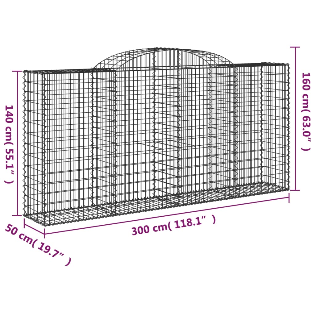 Cestos gabião arqueados 4pcs 300x50x140/160cm ferro galvanizado