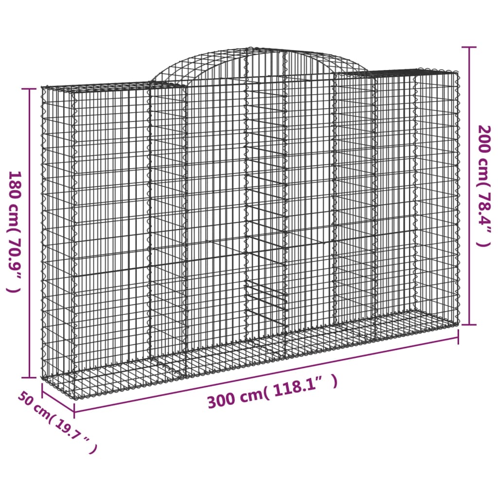 Cestos gabião arqueados 2pcs 300x50x180/200cm ferro galvanizado