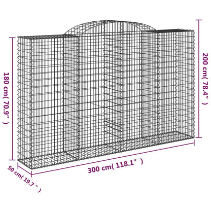 Cestos gabião arqueados 3pcs 300x50x180/200cm ferro galvanizado