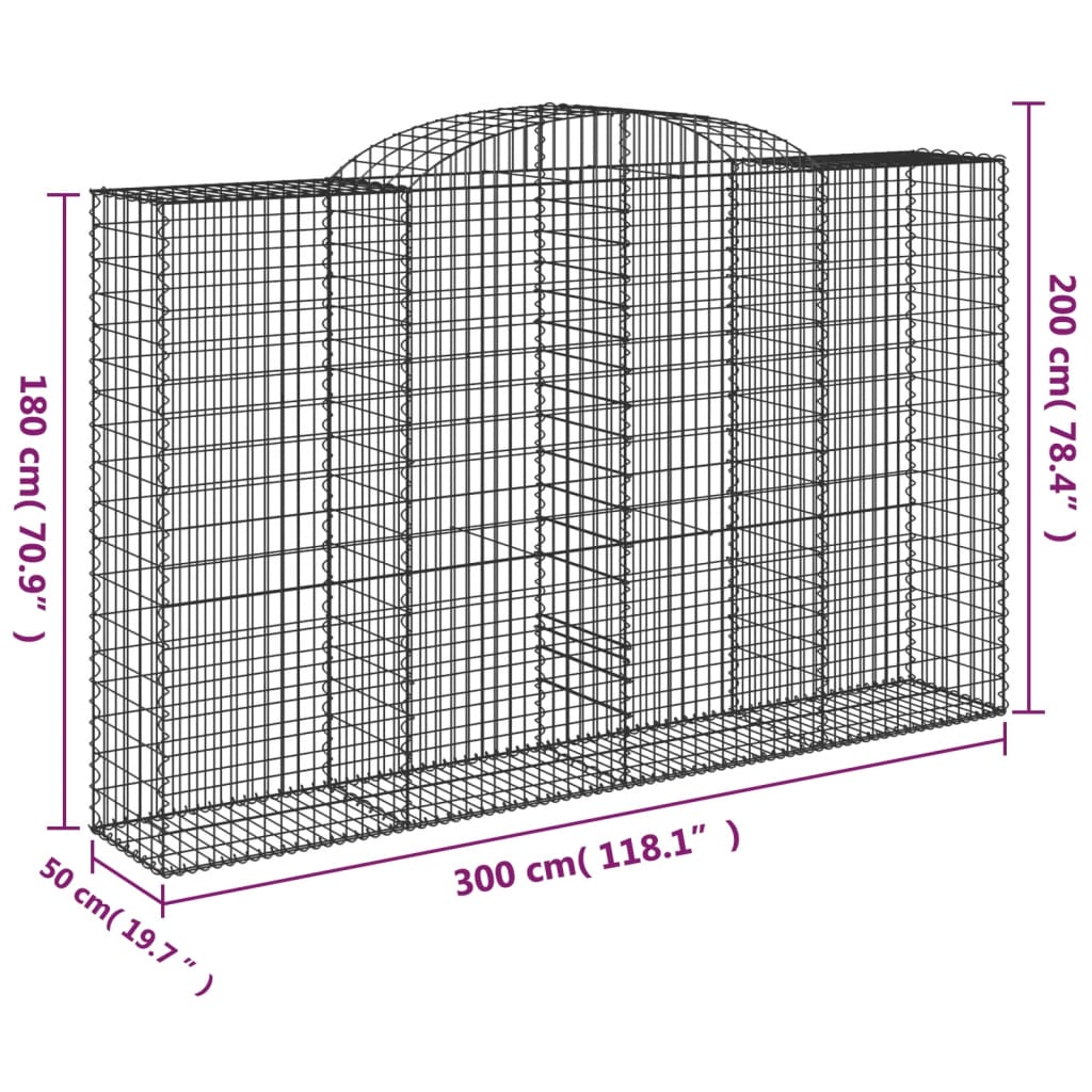 Cestos gabião arqueados 13 pcs 300x50x180/200 ferro galvanizado