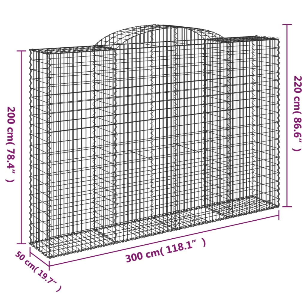 Cestos gabião arqueados 5pcs 300x50x200/220cm ferro galvanizado